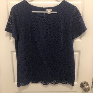J. Crew Lace Navy Top